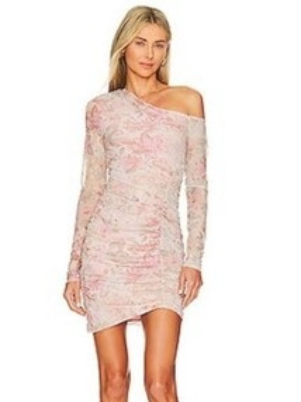 Free People NWT Chloe One Shoulder Ruched Bodycon Mini Dress In Garden Combo XL